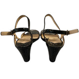 *Prada Patent Leather Ankle Slingback Strap Open Toe Wedge Heel Sandals, Size 39