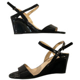 *Prada Patent Leather Ankle Slingback Strap Open Toe Wedge Heel Sandals, Size 39