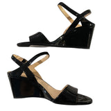 *Prada Patent Leather Ankle Slingback Strap Open Toe Wedge Heel Sandals, Size 39