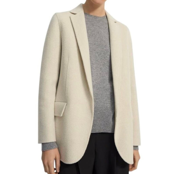 *Theory Boy Jacket Double Faced Chevron Wool Notch Collar Open Front Jacket Coat, Size S