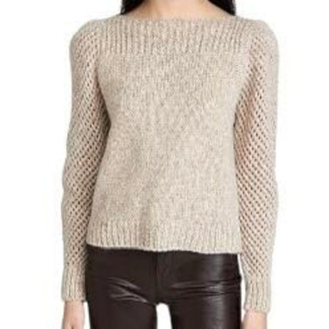 *LoveShackFancy Rosie Alpaca & Wool Openwork Sleeves Boatneck Cropped Sweater, Size M