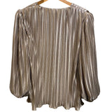 *Saloni Metallic Lame Plisse Pleat Long Blouson Sleeve V-Neck Top, Size 8