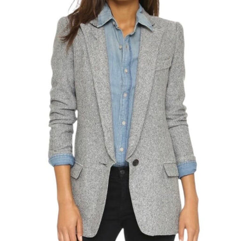 ^Smythe Wool Mohair Blend Herringbone One-Button Peak Lapel Blazer, Size 8