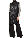 *Adroit Atalier Destiny Faux Leather Diamond Quilted Down-Filled Sleeveless Long Parka Vest, Size M