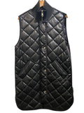 *Adroit Atalier Destiny Faux Leather Diamond Quilted Down-Filled Sleeveless Long Parka Vest, Size M