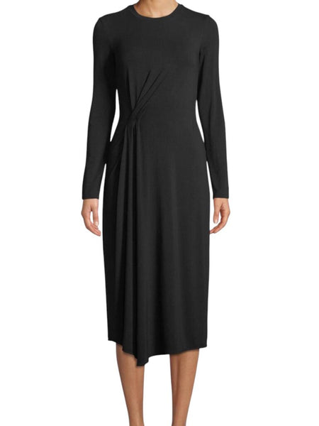 ^NWT Vince Jersey Knit Long Sleeve Crew Neck Ruched Side Midi Dress, Size L
