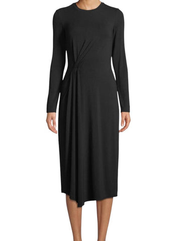 ^NWT Vince Jersey Knit Long Sleeve Crew Neck Ruched Side Midi Dress, Size L