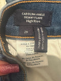 *Veronica Beard Carolina Ankle Skinny Flare Stretch High-Rise Raw Hem Cropped Jeans, Size 28(6)