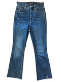 *Veronica Beard Carolina Ankle Skinny Flare Stretch High-Rise Raw Hem Cropped Jeans, Size 28(6)