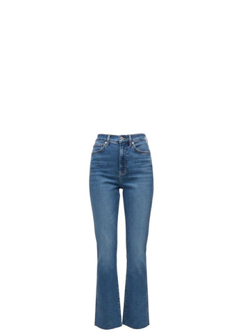 *Veronica Beard Carolina Ankle Skinny Flare Stretch High-Rise Raw Hem Cropped Jeans, Size 28(6)