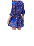 *Poupette St. Barth Ariel Cotton Floral Long Sleeve V-Neck Smocked Waist Mini Dress, Size S