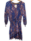 *Poupette St. Barth Ariel Cotton Floral Long Sleeve V-Neck Smocked Waist Mini Dress, Size S