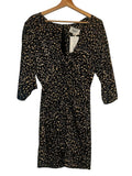 *ba&sh Erika Satin Abstract Elbow Sleeve V-Neck Twisted Waist Mini Dress, Size BS1=4