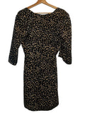 *ba&sh Erika Satin Abstract Elbow Sleeve V-Neck Twisted Waist Mini Dress, Size BS1=4