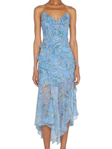 ^Veronica Beard Avenel Silk Chiffon Paisley Ruffle Trim Sweetheart Cami Asymmetric Midi Dress, Size 6