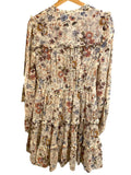 *Veronica Beard Justine Silk Floral Long Sleeve Lace-Up Split Neck Tiered Mini Dress, Size 2