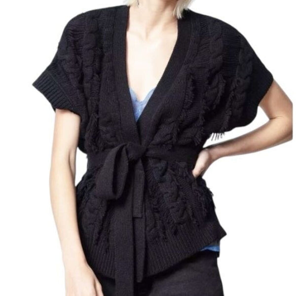 *Zadig & Voltaire Corry Cows Cotton & Cashmere Knit Sleeveless Belted Open Front Cardigan, Size XS/S