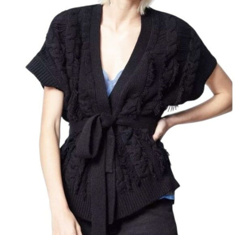 *Zadig & Voltaire Corry Cows Cotton & Cashmere Knit Sleeveless Belted Open Front Cardigan, Size XS/S