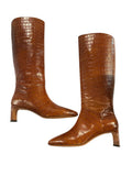 *Emerson Fry Lou Walk Embossed Leather Crocodile Pull-On Pointed Toe Heeled Tall Boots, Size 40
