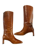 *Emerson Fry Lou Walk Embossed Leather Crocodile Pull-On Pointed Toe Heeled Tall Boots, Size 40
