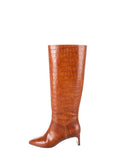 *Emerson Fry Lou Walk Embossed Leather Crocodile Pull-On Pointed Toe Heeled Tall Boots, Size 40