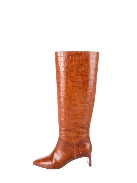 *Emerson Fry Lou Walk Embossed Leather Crocodile Pull-On Pointed Toe Heeled Tall Boots, Size 40