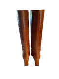*Emerson Fry Lou Walk Embossed Leather Crocodile Pull-On Pointed Toe Heeled Tall Boots, Size 40