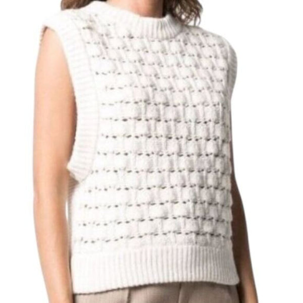 *By Timo Cotton Wool Alpaca Chunky Crochet Knit Sleeveless Crew Neck Sweater Vest, Size S