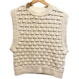 *By Timo Cotton Wool Alpaca Chunky Crochet Knit Sleeveless Crew Neck Sweater Vest, Size S