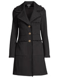 *St. John Milano Topper Coat Wool Blend Pique Fringe Trim Crested Button Fit Flare Trench Coat, Size L