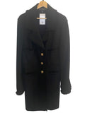 *St. John Milano Topper Coat Wool Blend Pique Fringe Trim Crested Button Fit Flare Trench Coat, Size L