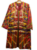 *NWT Escada Dixneva Cotton Silk Sateen Abstract Long Sleeve V-Neck A-Line Midi Dress, Size 42=US12