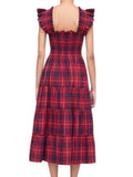 *Hill House Ellie Nap Cotton Plaid Sleeveless Ruffle Square Neck Tiered Midi Dress, Size M