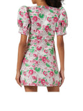 *GANNI Metallic Jacquard Floral Puff Sleeves V-Neck Snap Front Fit Flare Mini Dress,Size 42=US10