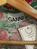 *GANNI Metallic Jacquard Floral Puff Sleeves V-Neck Snap Front Fit Flare Mini Dress,Size 42=US10