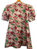 *GANNI Metallic Jacquard Floral Puff Sleeves V-Neck Snap Front Fit Flare Mini Dress,Size 42=US10