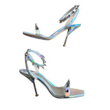 *Alexander McQueen Punk Spike Holographic Leather Studded Stiletto Sandals, Size 38.5