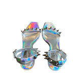 *Alexander McQueen Punk Spike Holographic Leather Studded Stiletto Sandals, Size 38.5