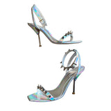 *Alexander McQueen Punk Spike Holographic Leather Studded Stiletto Sandals, Size 38.5