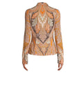 ^Kobi Halperin Lorraine Stretch Jersey Paisley Long Sleeve Collared Button-Up Blouse Top, Size L