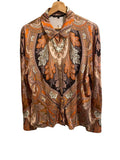 *Kobi Halperin Lorraine Stretch Jersey Paisley Long Sleeve Collared Button-Up Blouse Top, Size L