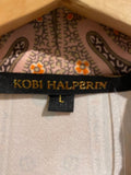 *Kobi Halperin Lorraine Stretch Jersey Paisley Long Sleeve Collared Button-Up Blouse Top, Size L