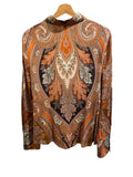 *Kobi Halperin Lorraine Stretch Jersey Paisley Long Sleeve Collared Button-Up Blouse Top, Size L