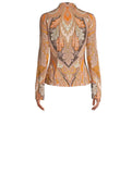 *Kobi Halperin Lorraine Stretch Jersey Paisley Long Sleeve Collared Button-Up Blouse Top, Size L