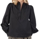 *NWT Trina Turk Sisi Cotton Poplin Sleeve Long Sleeve Covered Button Neck Popover Top, Size L