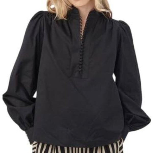 *NWT Trina Turk Sisi Cotton Poplin Sleeve Long Sleeve Covered Button Neck Popover Top, Size L