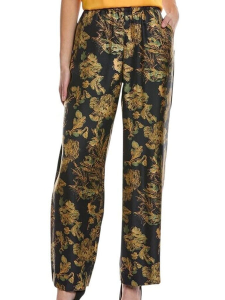 ^Lafayette 148 Silk Floral Elastic Waist Pull On Wide Leg Palazzo Pants, Size L