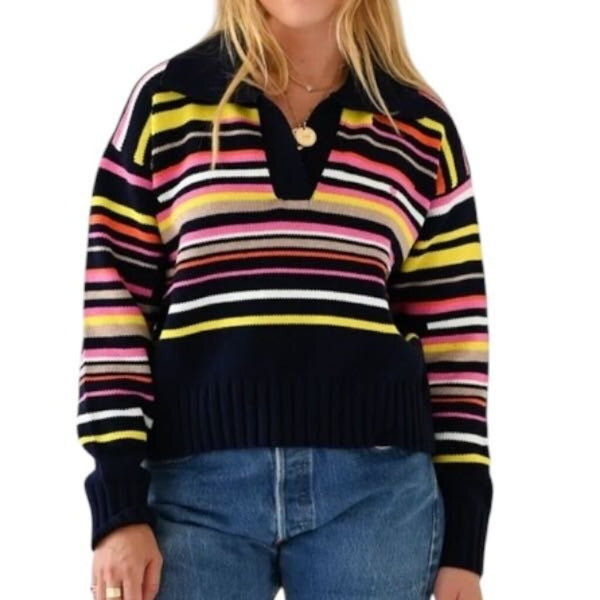 *Kerri Rosenthal Sydney Cotton & Cashmere Edited Stripe Johnny Collar Crop Sweater, Size XS