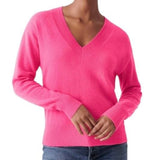 *White + Warren Essential Cashmere Long Sleeve V-Neck Ribbed Trim Pullover Sweater, Size S