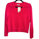 *White + Warren Essential Cashmere Long Sleeve V-Neck Ribbed Trim Pullover Sweater, Size S